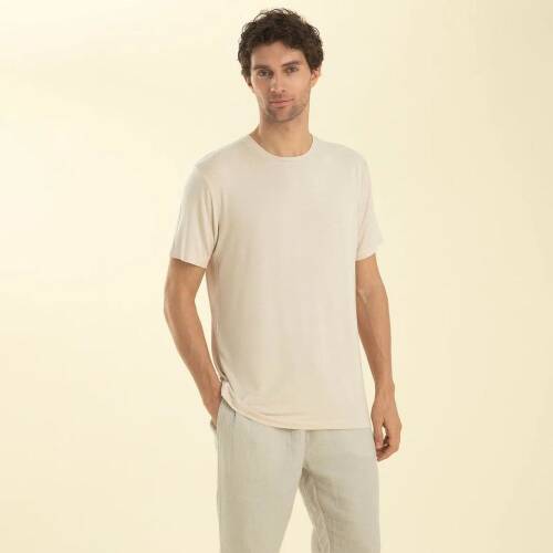 Men's Crew Neck Cotton Albano T-Shirt Beige - 1