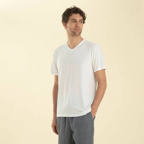 Men's V-Neck Cotton Pallas T-Shirt White - 3